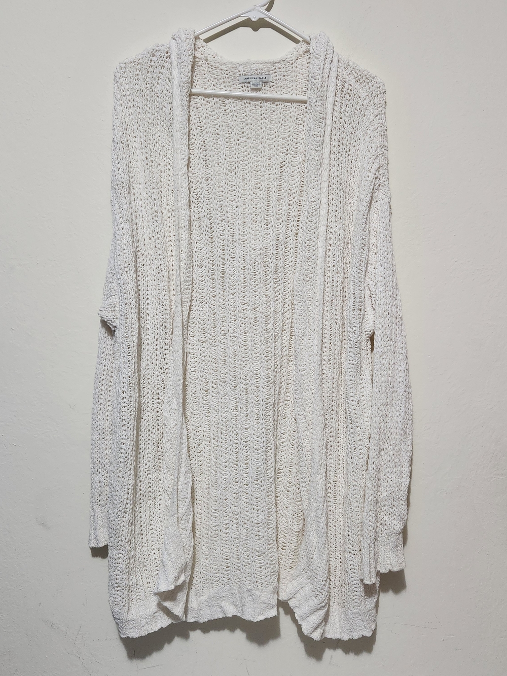 American Eagle Open Front Midi Cardigan Hoodie Sz XL Cream Boho Comfy Beachcore